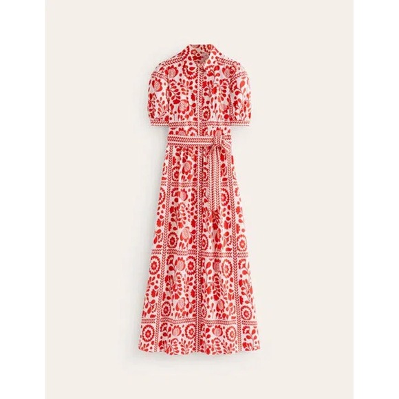 Boden Dresses & Skirts - Boden Alexa Maxi Shirt Dress Red White Floral Block Print Cotton US 4